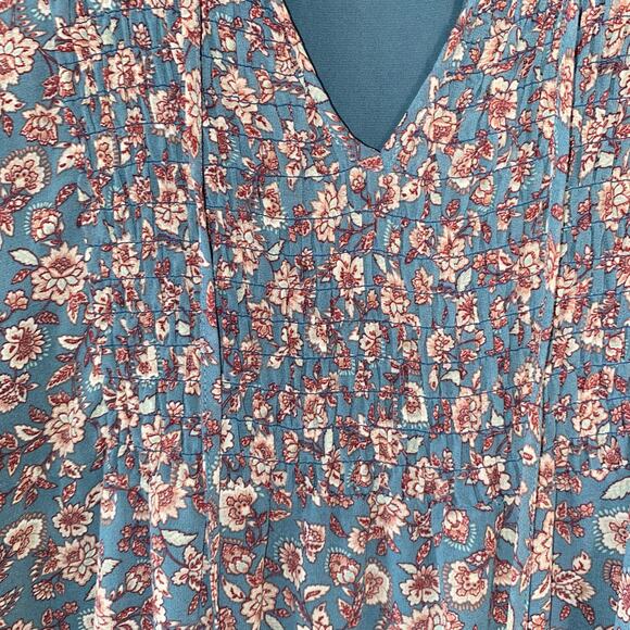 Blue Rain XS Boho Floral Mini Dress Cottagecore Ruffle Hem Long‎ Sleeve Smocked - Picture 8 of 9